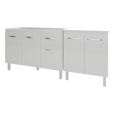 Imagem de Mobília Decor, Armário Cozinha Gabinete Pia de 120 cm Aline e Balcão Jane para Forno Elétrico ou Microondas Branco
