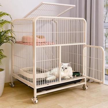 Imagem de Gaiolas para gatos internas grandes com caixa de areia para dois gatos Gaiola para furões de gatinhos de metal dobrável 360 ° Rodízios giratórios Cercadinho para animais de estimação com esc