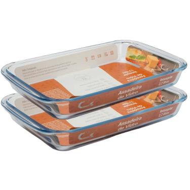 Imagem de Travessas Medio De Vidro Retangular 2,2L Assados 2 Unidades