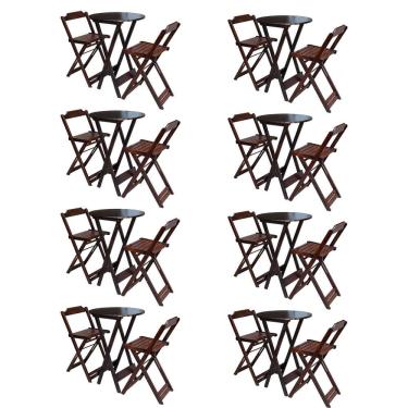 Imagem de Kit 8 Jogos de Mesa Bistrô de Madeira com 2 Cadeiras Dobravel Ideal para Bar e Restaurante Imbuia