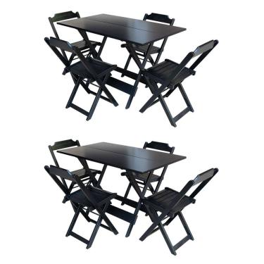 Imagem de Kit 2 Jogos De Mesa Com 4 Cadeiras De Madeira Dobravel 120x70 Para Bar E Restaurante - Preto