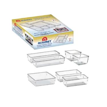 Imagem de Kit 7 Organizadores Multiuso para Gavetas, Armários, Geladeiras, Pote Acrílico Cristal - Acrimet 975