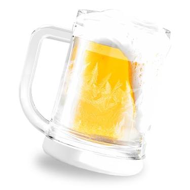 Imagem de OULIGET Copo de gelo de cerveja de parede dupla, caneca de cerveja acrílica clássica transparente com alças, canecas de freezer, refrigerador, copo gelado para cerveja, coquetel, água, bebidas, café e
