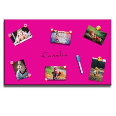 Imagem de Painel Mural de Fotos e Recados - Mural Magnetico - 40x60 Quadro Branco Colorido/Lousa +12 Imãs e Caneta (Pink)