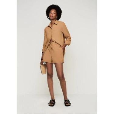 Imagem de Shorts Dzarm Evasê Cintura Alta Em Viscose Com Linho-Feminino