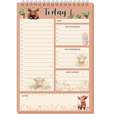 Imagem de Gueevin Bloco de notas de vaca Highland com 22 x 15 cm, 50 folhas, em espiral, agenda de trabalho, lembrete, presentes de festa de Natal, acessórios de mesa, material de escritório, mulheres, homens