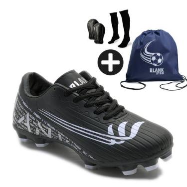 Imagem de Kit Chuteira Campo Cano Baixo Blank com Meião, Caneleira e Mochila PTB