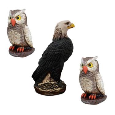 Imagem de Kit 1 Gavião 2 Corujas Espanta Pombo E Passarinhos Decoração - Várias 