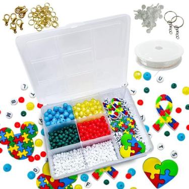 Imagem de Kit de missangas para crianças montar bijuterias infantis pulseiras co