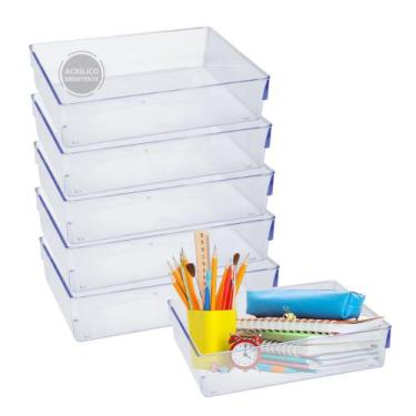 Imagem de Kit 6 Organizador Gaveta Escritório Acessórios Maquiagem Papelaria - P