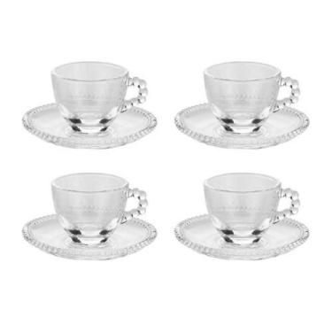 Imagem de Conjunto 4 Xícaras Com Pires Cristal Café 80Ml Pearl - Wolff, Transpar