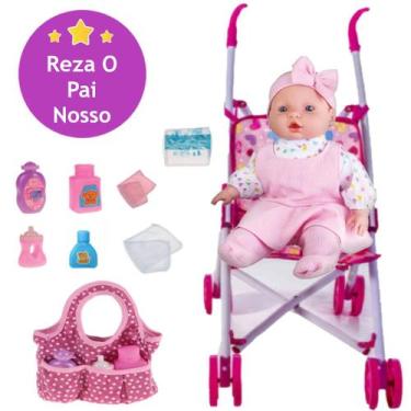 Imagem de Boneca Bebe Judy Oração + Bolsinha + Carrinho Passear - Milk Brinquedo