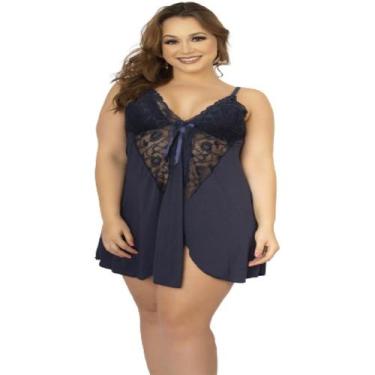 Imagem de Camisola Renda Plus Size Abertura Soltinha Curta - WLS Modas, Marinho,