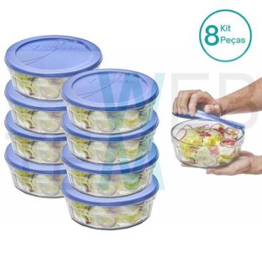Imagem de Kit 8 Potes Tigela de Vidro com Tampa Plástica Laguna 1,5 Litros Vitaz
