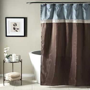 Imagem de Lush Decor Cortina de chuveiro Terra, azul/chocolate, 182 x 182 cm