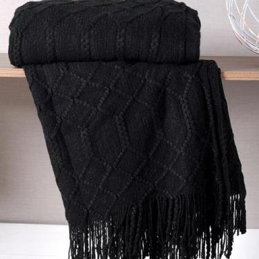 Imagem de Manta Sofá Tricot Decorativa 127x152 Toque Super Macio - Tessi, Preto
