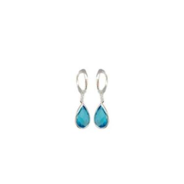 Imagem de Brinco Argolinha Gota de Cristal Verde Oliva Folheado Prata 18k Antial
