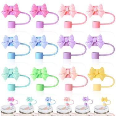 Imagem de XLSXEXCL 12 peças de topo de palha de laço, arcos para canudos Stanley Cup Capa de palha de silicone bonito topo de palha para Stanley tampa de palha para acessórios de copo Stanley 30 & 1,134 g copo