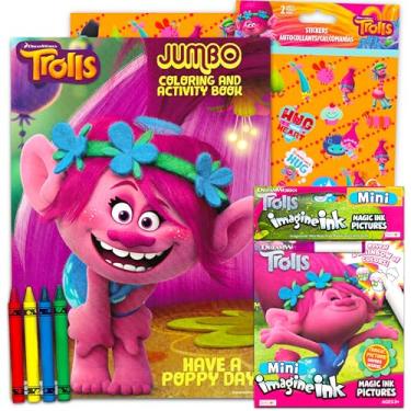Imagem de Conjunto de Colorir e Atividades Trolls – Livro de Colorir Trolls Imagine Trolls e Mini Trolls para Colorir e Brincar com Giz de cera e Adesivos (Inclui Marcador Sem Malha)