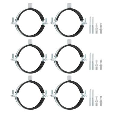 Imagem de uxcell 6 peças de braçadeira de suporte de tubo ajustável, 3-1/2" (89 mm) suporte de parede de teto anel dividido gancho de tubo de ferro galvanizado suporte de correia de tubo com parafuso e tubo de