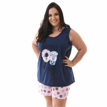 Imagem de Pijama Feminino Plus Size Regata Verão - Pérola Pijamas, Donuts azul, 