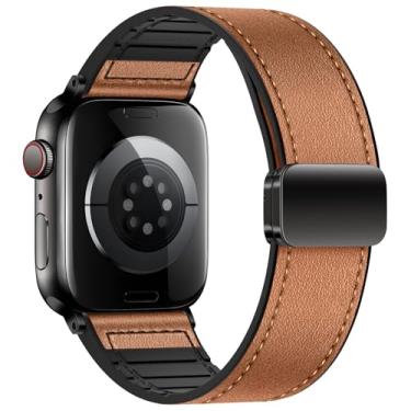 Imagem de Eweison Pulseiras de couro genuíno compatíveis com Apple Watch séries 10, 9, 8, 7, 6, 5 e 49 mm, para Apple Watch séries 10, 9, 8, 7, 6, 5, 4 e SE Ultra/Ultra 2 de 44 mm, 45 mm, 46 mm e 49 mm