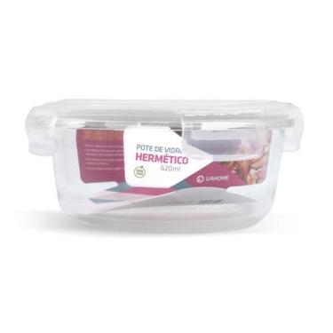Imagem de Potes Hermético Vidro Redondo Médio Salada Fit 620ml - NABOX, Branco