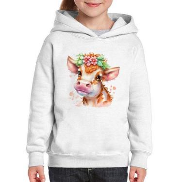 Imagem de Moletom Infantil Vaquinha E Flores - Foca na Moda, Branco, 4