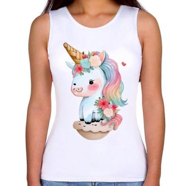 Imagem de Regata Feminina Unicórnio Bebê - Foca na Moda, Branco, GG