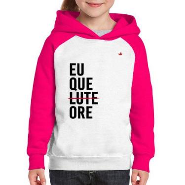 Imagem de Moletom Infantil Eu que ore - Foca na Moda, Branco, Rosa, 6