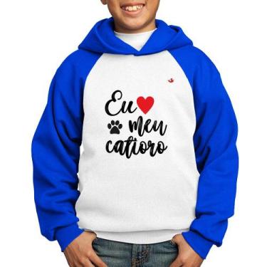 Imagem de Moletom Infantil Eu amo meu catioro - Foca na Moda, Branco, Azul, 4