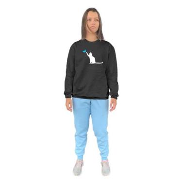 Imagem de Conjunto de Moletom Feminino Blusa Sem Capuz e Calça Jogger Estampado 