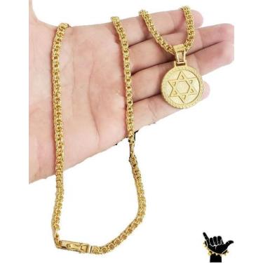 Imagem de Corrente Friso 5mm + Pingente Estrela Davi - Banhado a Ouro - ToJoia18