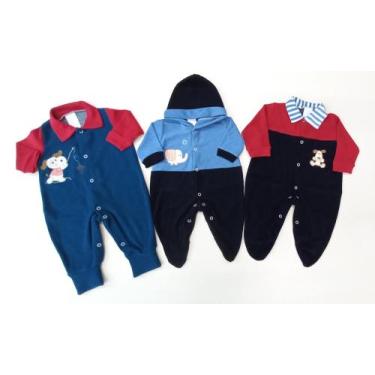 Imagem de KIT 3 - Macacão Longo em Plush Light - Masculino - RN / P / M / G - Ne