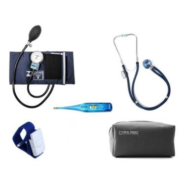 Imagem de Kit Academico Esfigmomanometro + Garrote + Termometro Pamed,  Azul