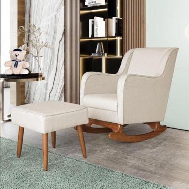 Imagem de Poltrona Amamentação Aquila Balanço Com Puff Linho Bege Ideal Moveis