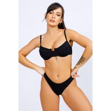 Imagem de Biquini Meia Taça Retrô Asa Delta Bela Lolitta, Preto, GG