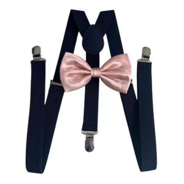 Imagem de Kit Suspensório Azul Marinho + Gravata Borboleta Rosê Gold - Style Sto