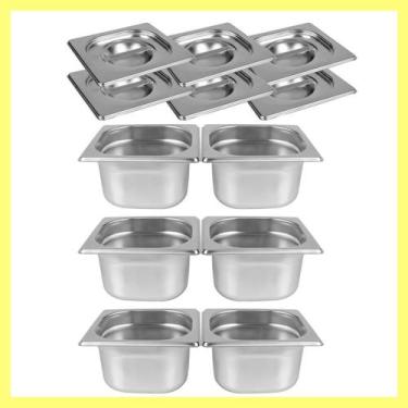 Imagem de Kit de 6 Cubas Gastronômicas Com Tampa Buffet Inox 1/6 100mm - Zepper