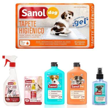 Imagem de Combo para cachorro: Tapete higienico, Educador canino Xixi Pode e Xixi não pode sanol, Shampoo condicionador e coloônia