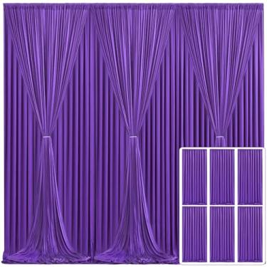 Imagem de Cortina de fundo roxa com 6 painéis para festas, casamento, sem rugas, roxa, para fotos, cortinas de pano de fundo, decoração de tecido para festa de aniversário, fotografia, 9 m (L) x 3 m (A)