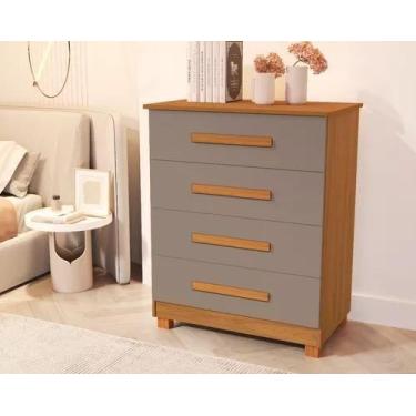 Imagem de Comoda Gaveteiro Suiça 4 Gavetas 100% Mdf  -Pes Madeira - Basoto, CINZ