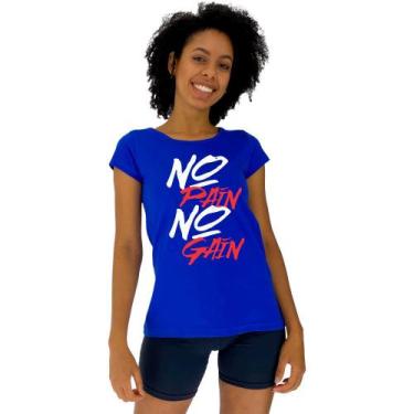 Imagem de Camiseta Babylook Feminina MXD Conceito No Pain No Gain, P, Azul, Femi