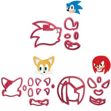 Imagem de Kit 3 Cortadores Ouriço Sonic Raposa Tails Knuckles - DOCE IMPRESSO, 4