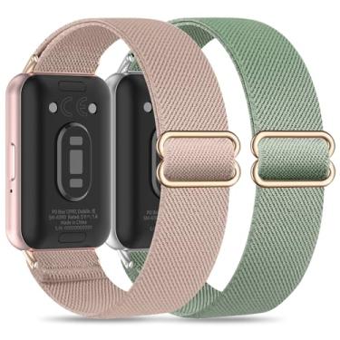 Imagem de Folavii Pacote com 2 pulseiras esportivas elásticas de nylon compatível com Samsung Galaxy Fit 3 para mulheres e homens, pulseira esportiva macia ajustável para Galaxy Fit 3 SM-R390