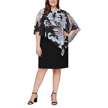 Imagem de S.L. Fashions Vestido feminino plus size curto popover, Preto azul claro, 52