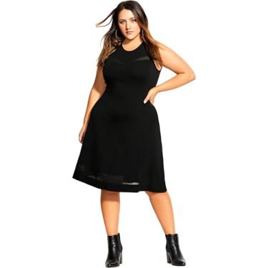 Imagem de City Chic Women's Apparel Vestido midi feminino plus size com detalhes de malha, Preto, XX-Large