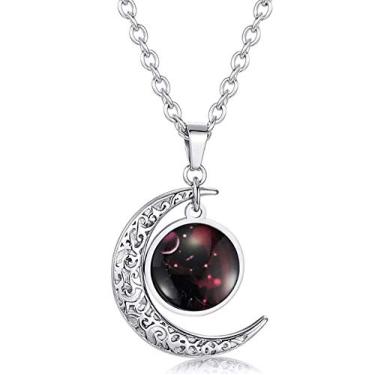 Imagem de Colar de aço inoxidável astrologia lua zodíaco presente horóscopo signo estrela constelação brilha no escuro pingente com corrente de 61 cm (Virgem)