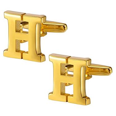 Imagem de Abotoaduras HAWSON masculinas banhadas a ouro para negócios, acessório de camisa de casamento Dourado