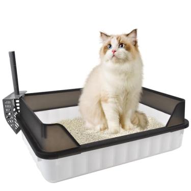 Imagem de MUYG Caixa de areia grande para gatos com laterais altas, caixa de areia semi-fechada para gatos, panela removível antirespingos, vaso sanitário para gatos com colher de peneirar areia para gatos